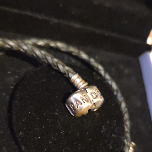 Pandora Charcoal Gray Leather Braided Double Bracelet with Sterling Silver Clasp - Picture 2 of 6